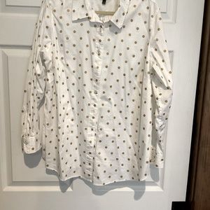 Talbots blouse white with gold metallic dots, 1X